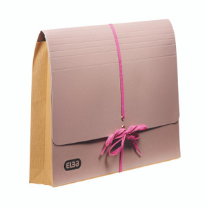 CW Office Elba Legal Wallet 50MM Buff PK25, pink and beige legal document wallet with a ribbon tie closure.