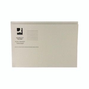 Product CW Office Q Connect Square Cut Folder, beige mediumweight file folder with labeling space and black logo, 100 pack.