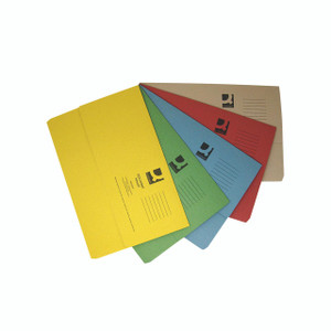 CW Office Q-Connect Doc Wallet FS AST PK50, multi-colored document wallets in yellow, green, blue, red, and beige for organizing and storing documents.