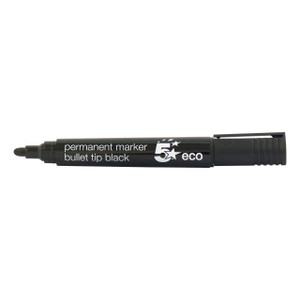 CW Office Permanent Marker Bullet Tip BLK PK10, black permanent marker pen with a bullet tip and black body, suitable for writing on various surfaces.