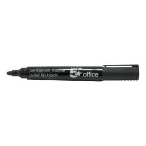 CW Office Permanent Marker Bullet Tip BLK PK12, black permanent marker with bullet tip and convenient cap for professional writing and marking.