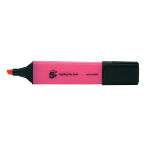 CW Office Highlighter Chisel Tip Pink PK12, pink highlighter pen with chisel tip and black end cap.