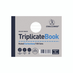 CW Office Challenge Triplicate Book, 105x127 mm, ruled, carbonless, pack of 100 sets, with self-triplicating pages and easy-to-use design.
