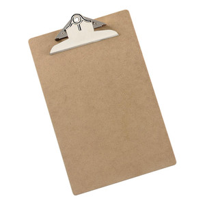 CW Office Clipboard Rigid Hardboard for FC/A4, beige hardboard clipboard with metallic clip on top for secure paper holding.