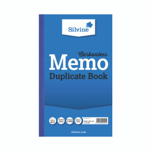 CW Office Silvine Dupl Memo Book 701-T PK6, blue cover with white and black text, featuring icon symbols for index sheet, ruled fine paper, numbered 1-100, and easy tear design.