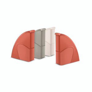 CW Office Cep Terra Nova Magazine Files PK4, set of colorful curved magazine file organizers in coral, grey, and white colors.