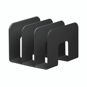 CW Office Durable Catalogue Stand Eco BLK, black plastic catalogue holder with four slots for holding documents or brochures.