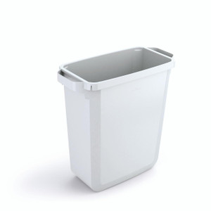 CW Office Durable Durabin Waste Bin 60L White, a white rectangular plastic waste bin with a removable grey inner liner for office waste management.