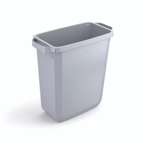 CW Office Durable Durabin Bin Rect 60L GREY, a large rectangular waste bin with a sleek white body and grey inner lining, designed for office or commercial use.