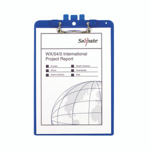 CW Office Snopake Clip Board With Pen Holder A4 Blue, a blue plastic clipboard with a metal clip and a built-in pen holder.
