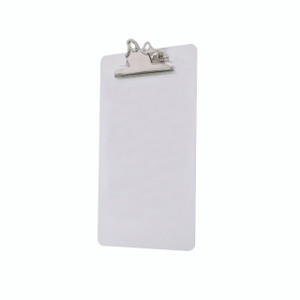 CW Office Seco Acrylic Clipboard With Hook, clear acrylic clipboard with a metal hook for hanging.