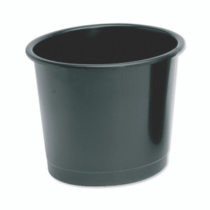 CW Office Waste Bin PP 14 Litre 304X254MM BLK, black plastic waste bin for office use.