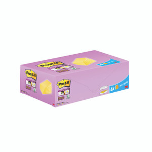 CW Office Post-It Sticky Note Cab 127X76 Ylw, purple box of yellow sticky notes with Post-it branding and product details.