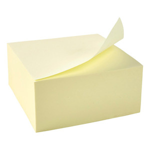 CW Office Sticky Notes Cube 400SH 76X76MM Ylw, yellow sticky notes cube with one note slightly peeled off for easy notes sticking and removal.