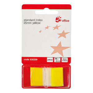 CW Office Index Flags 25X45MM 50 Flags/Pad Ylw, yellow index flags with 25mm x 45mm size in a pack of 50 flags for office organization and filing.