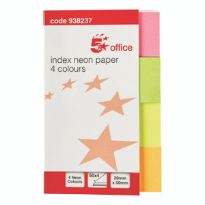 CW Office Index Page Marker Flag 50 Flags/Col, pack of four neon-colored, star-shaped index flags displayed in the image.