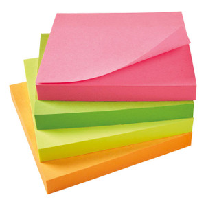 CW Office Re-Move Notes 76X76 AST Neon PK12, set of colorful neon sticky notes in pink, yellow, green, and orange for office or school use.