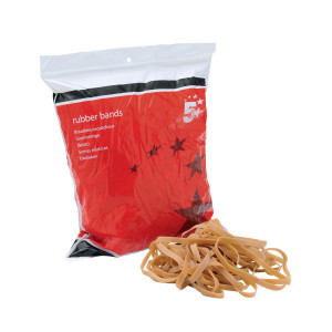 CW Office Rubber Bands NO69 152X6MM 454G BAG, image showing a large red and black bag of rubber bands with rubber bands spilled out in front of it.