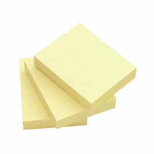 CW Office Q-Connect Sticky Note 51X76MM PK12, yellow sticky notes in a stack for office and organizational use.