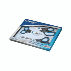 CW Office Westcott Eg Sciss St 130/200/255 PK3, set of three soft grip handle scissors in packaging.