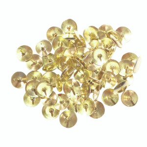 CW Office Brass Drawing Pins 11MM PK1000, a collection of small, round, brass-colored drawing pins with sharp points for office and craft use.