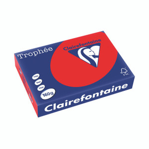 CW Office Trophee Card A4 Coral Red PK250, a box of A4 size index cards in vibrant coral red color suitable for office or school use.