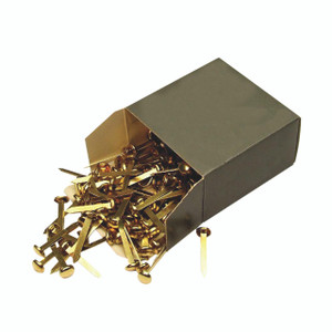 CW Office Paper Fasteners Pointed 40MM P200, gold-colored metal fasteners in black box for binding papers.