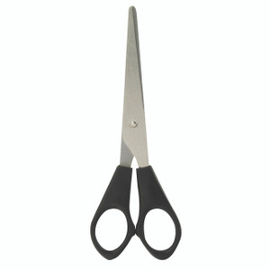CW Office Black Scissors 148MM PK10, stainless steel scissors with black plastic handles for office or craft use.