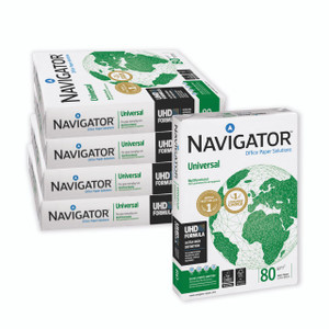 CW Office Navigator Universal A4 80GSM White, boxes of A4 size white office paper with eco-friendly and high-definition printing features.