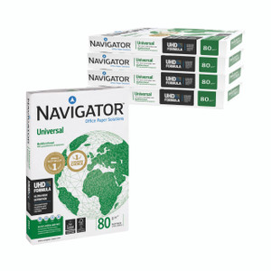 CW Office Navigator Universal A3 80GSM White, pack of four boxes of high-quality, ultra-bright, multifunctional office paper with 80 GSM weight and eco-labels