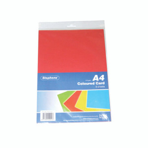 CW Office Stephens AST A4 Card Sht 8X10 PK80, colorful A4 cardboard sheets in a pack of 80 with red, green, yellow, and blue colors, suitable for office and craft use.