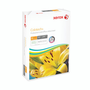 CW Office Xerox Colotech+ A4 100GSM PK500, white A4 paper pack with colorful flower design and product details on the packaging.