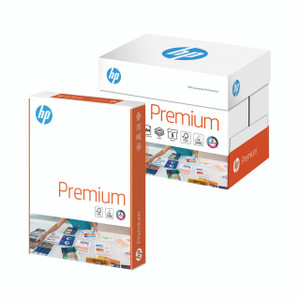 CW Office HP Premium Paper A4 80GSM WHT PK2500, white high-quality A4 size paper packages with HP branding and product details.