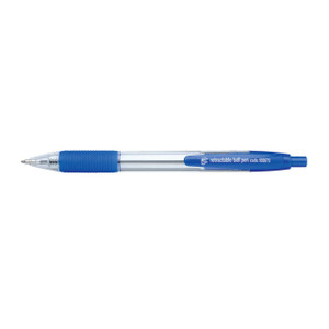 CW Office Retr Grip Ball Pen Medium Blue PK10, blue retractable ballpoint pen with a rubber grip and blue ink, pack of ten.