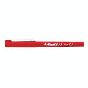 CW Office Artline 200 Pens Red Packed PK12, red pen with a clip and white text indicating the brand and pen tip size.