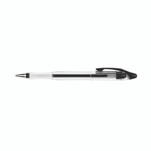 CW Office Q-Connect Delta Ball Pen BLK PK12, black ink ballpoint pen with a transparent barrel and black clip.