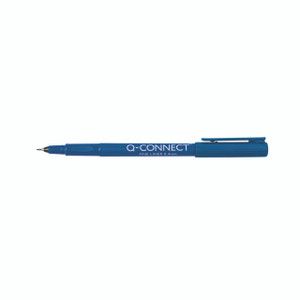 CW Office Q-Connect Fineline Pen 0.4MM BLU P10, blue fine tip marker pen lying flat on white background.