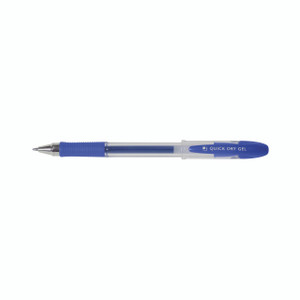 CW Office Q-Connect Delta Gel Pen Blue PK12, blue gel pen with a transparent body and a blue grip, featuring a quick dry blue ink pen design.