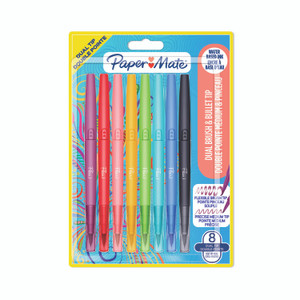 Papermate Dual Pen/Brush Med AST PK8