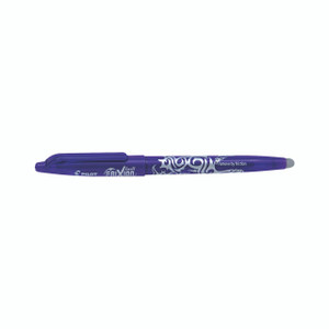 CW Office Pilot Frixion Violet Rollerball P12, purple rollerball pen with decorative white swirling design and a friction removal tip.