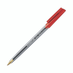 CW Office Staedtler 430 Medium Pen Red PK10, red pen with black body and gold tip for writing and drawing.