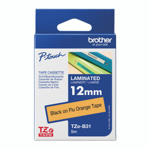 CW Office Brother Tze Tpe 12MMX8M BLK/Org Tpe, laminated tape box for label printing.