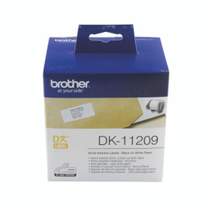 CW Office Brother Sml Address Label 29x62mm P800, product packaging showing small address labels on white paper in a blue and white box.