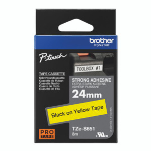 CW Office Brother Tze Tpe 24MMX8M BLK/Ylw Tpe, adhesive tape in black on yellow tape packaging.