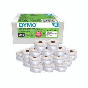 Product CW Office Dymo Large Return Address Labels, pack of 24 labels measuring 25x54mm with a white background and a peel-off backing.