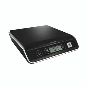 Product CW Office Dymo M5 Mailing Scale 5KG Emea BLK, black digital mailing scale with display and control buttons.