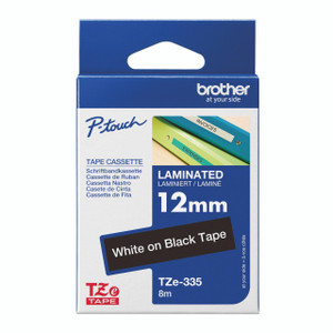 CW Office Brother Tze Tpe 12MMX8M WHT/BLK Tpe, box of laminated white on black tape for labeling.