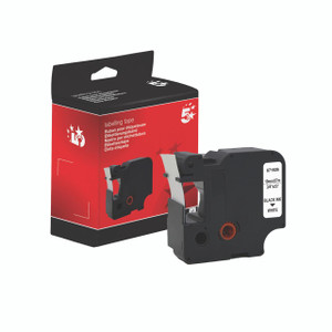 CW Office 2000 Label Tape 19MM Black/WHT, black ink label tape cartridge with white labeling for office use shown next to its red packaging box.