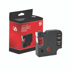 CW Office 1000 Label Tape 12MM WHT/Black, black plastic tape label cartridge with white-on-black tape design and packaging box.