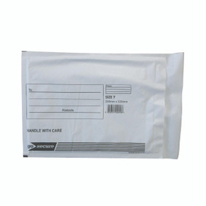 CW Office Gosecure Bubble Env Size 7, white bubble envelope with size 7 (220mm x 320mm), postal packaging for secure document shipment.